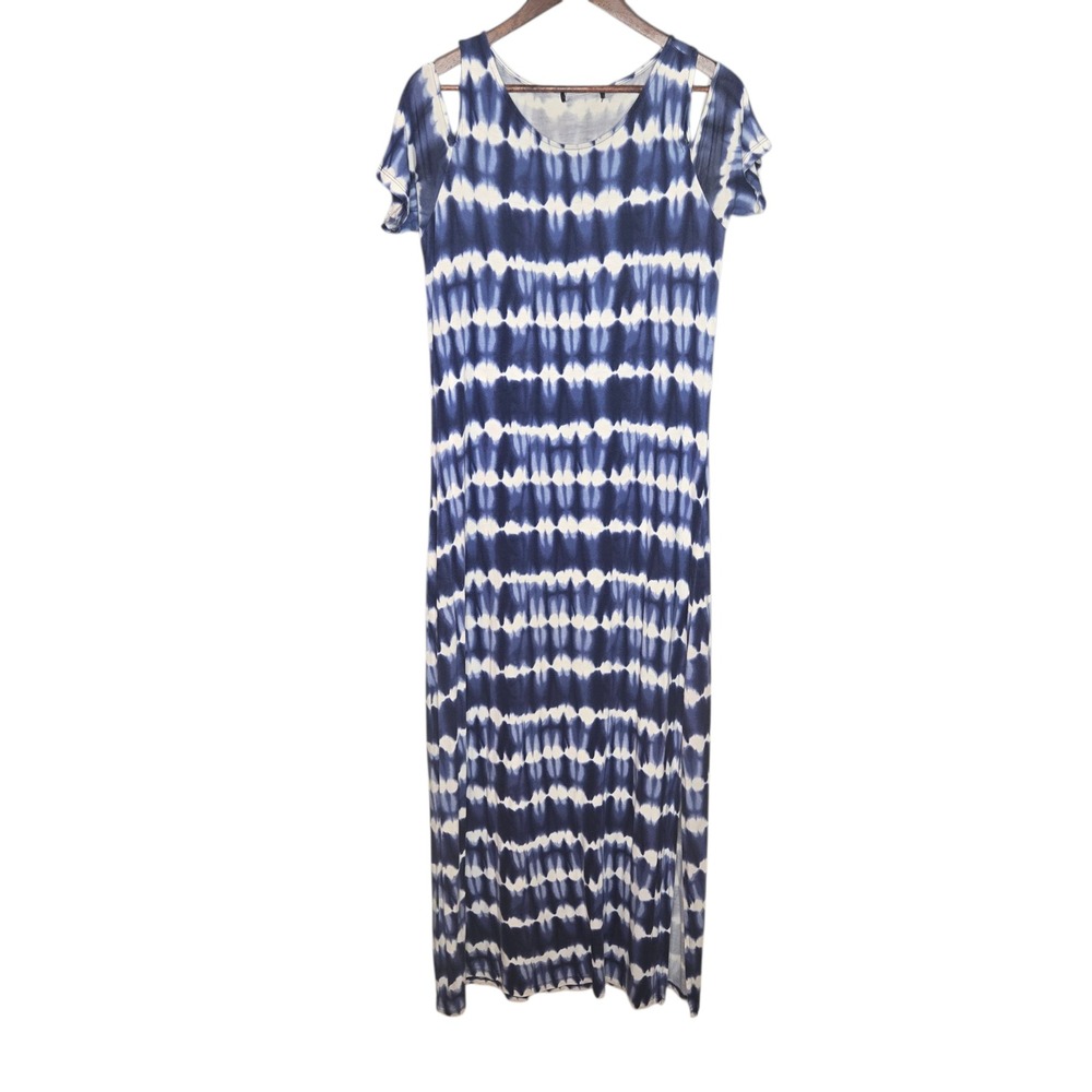 Tie Dye Maxi Dress Cold Shoulder Short Sleeve Casual Summer Dress‎ Size S?